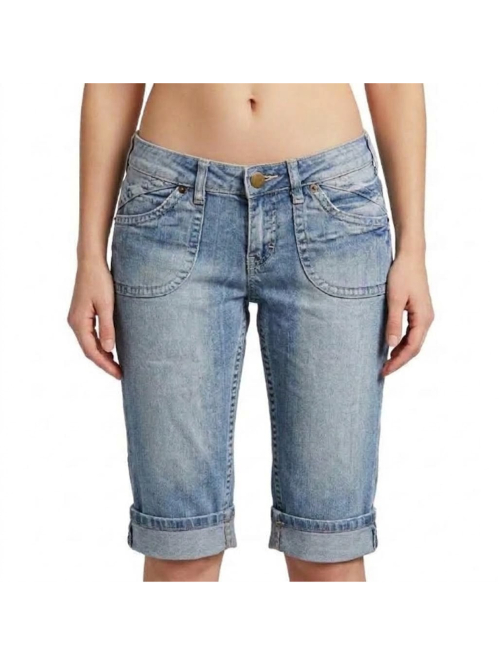 bread n butter Womens Denim Capris Crop Jeans Blue Y2K Knee Length Cuffed Size 0